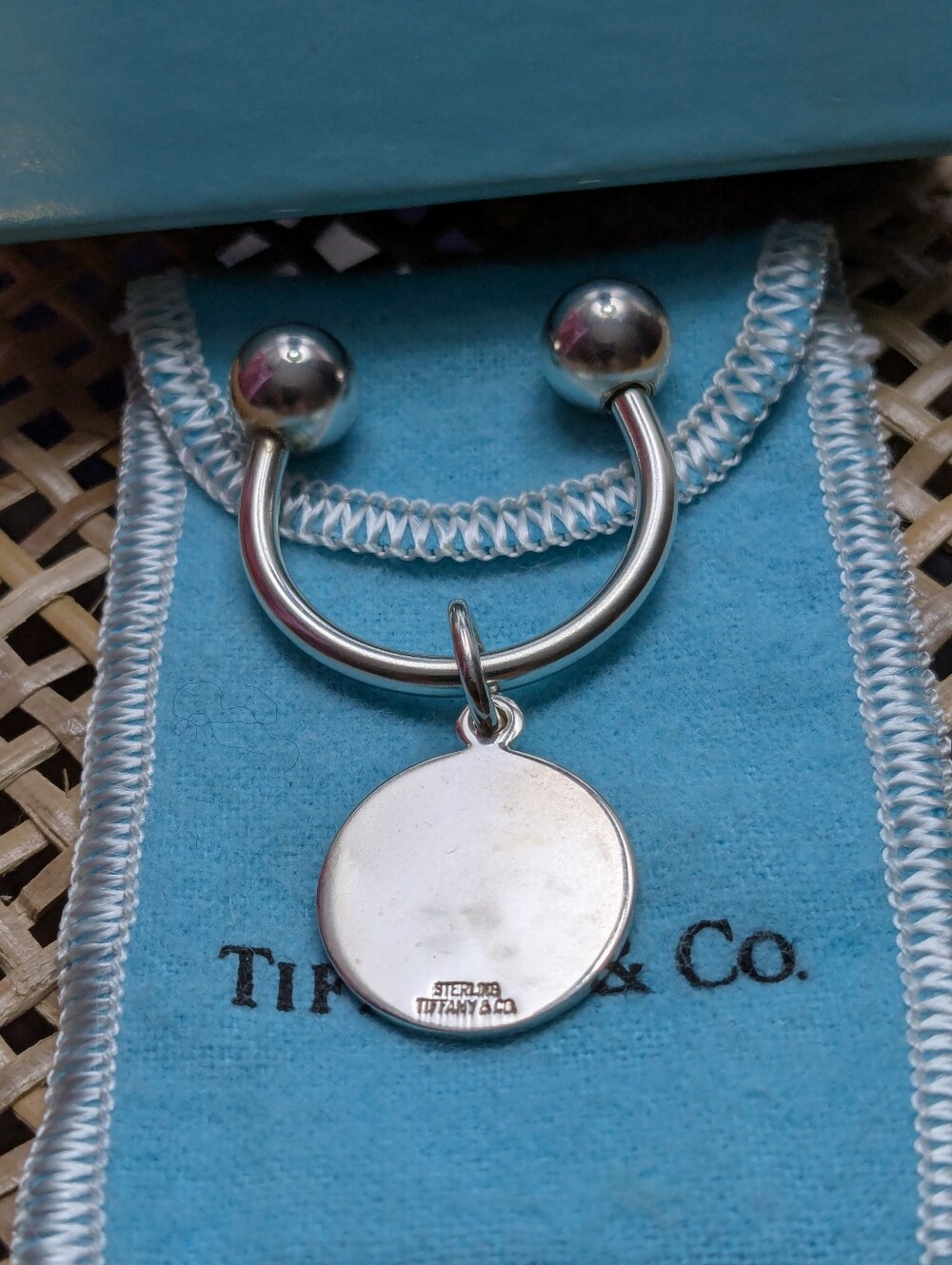 Authentic Tiffany & Co Round Ball Keychain With Signed Round Disc